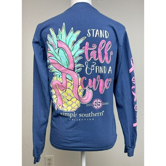 SIMPLY SOUTHERN Adult SMALL Blue L/S Cotton T-SHIRT Breast Cancer Awareness EUC - Picture 2 of 8